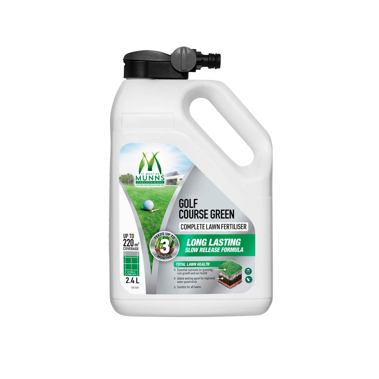Munns 2.4L Golf Course Green Lawn Fertiliser Hose-On, Slow Release, All Lawn Types