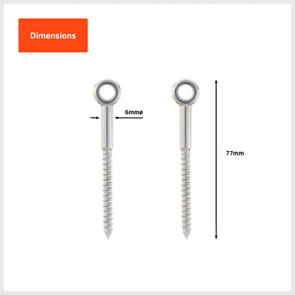 Taskmaster 6mm 316 Stainless Steel Lag Screw 24 Pack - Marine Grade, Weather Resistant