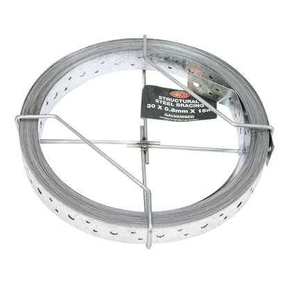 Airco Structural Galvanised Strapping 30 x 0.8mm x 15m, AS1684 Compliant, Pre-Punched Holes