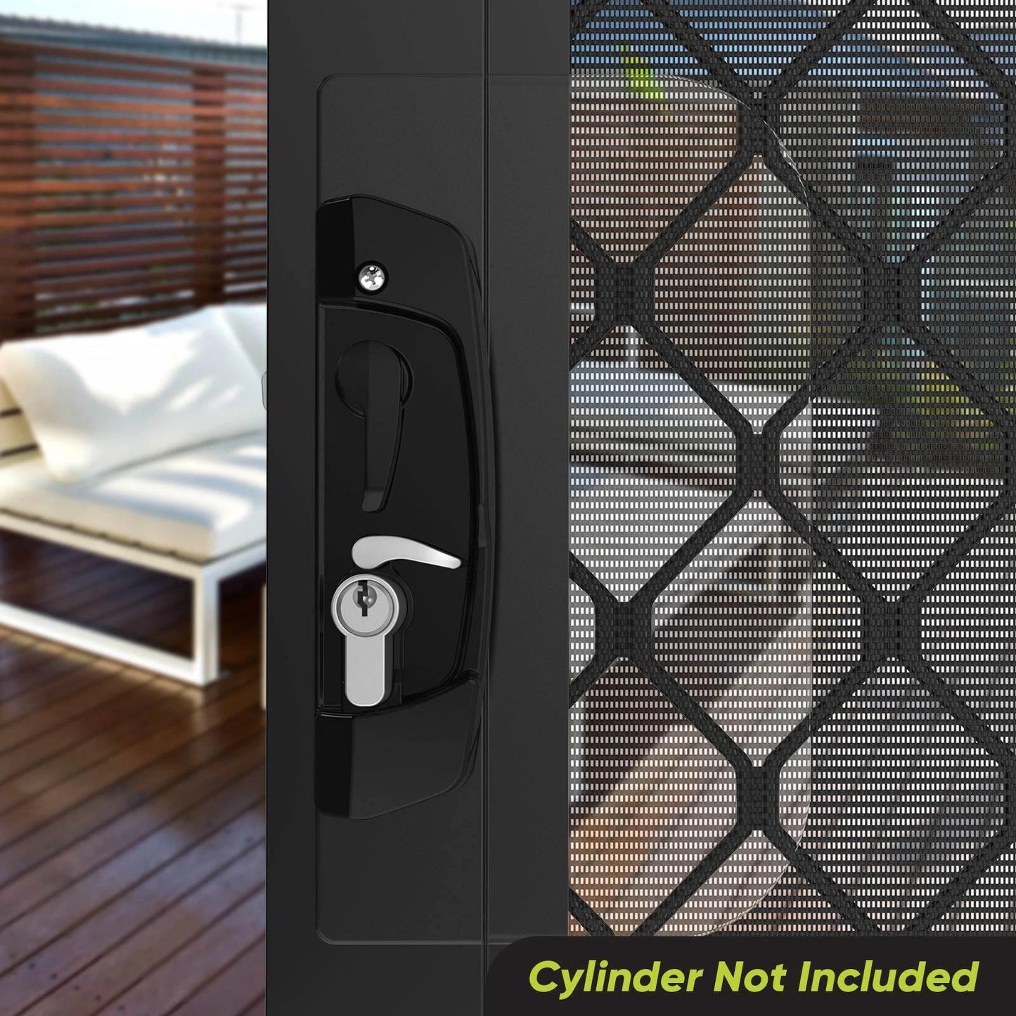 Rolltrak Black Keyed Sliding Screen Door Lock with Internal Snib & Metal Body