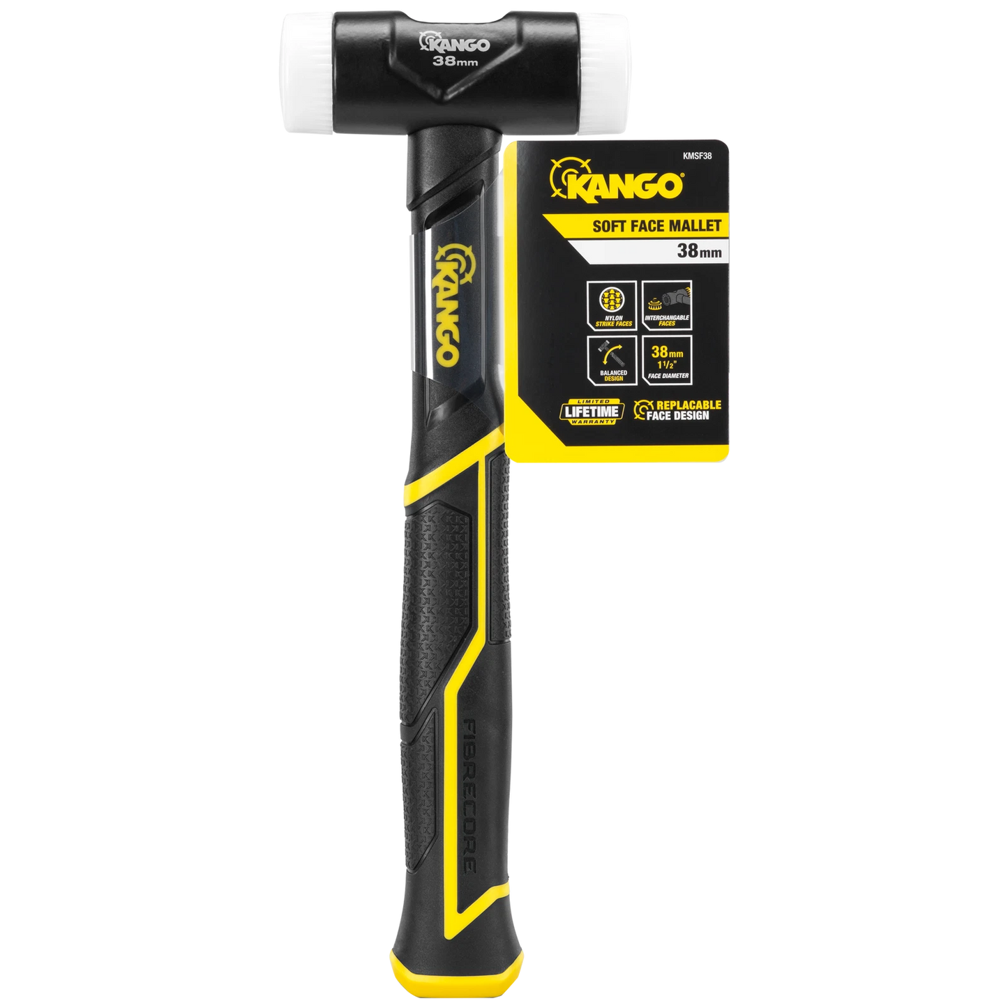 Kango 38mm Soft Face Mallet with Interchangeable Nylon Faces and Wedged Handle Design