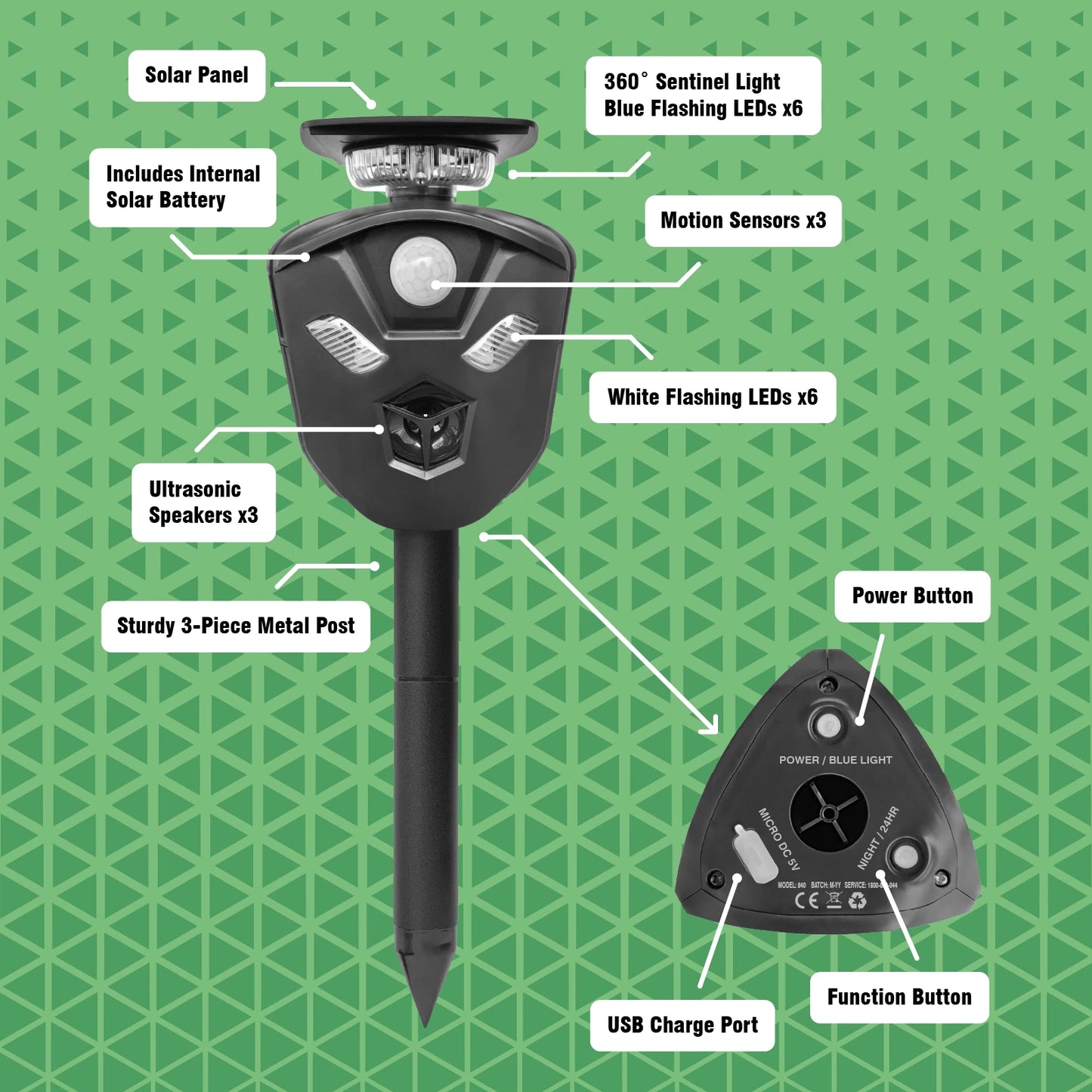 Sureguard Scarecrow Ultrasonic Animal Repellent, Solar-Powered, 360-Degree Coverage