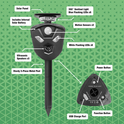Sureguard Scarecrow Ultrasonic Animal Repellent, Solar-Powered, 360-Degree Coverage