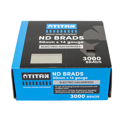 Titan 50x2mm Electro Galvanised Straight Collated Nails & Brads Pack (3000) - Corrosion Resistant