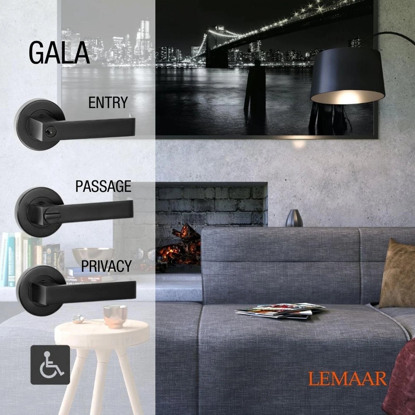 Lemaar Black Gala Entrance Set - High-Security, Easy Install, Stylish Zinc Finish