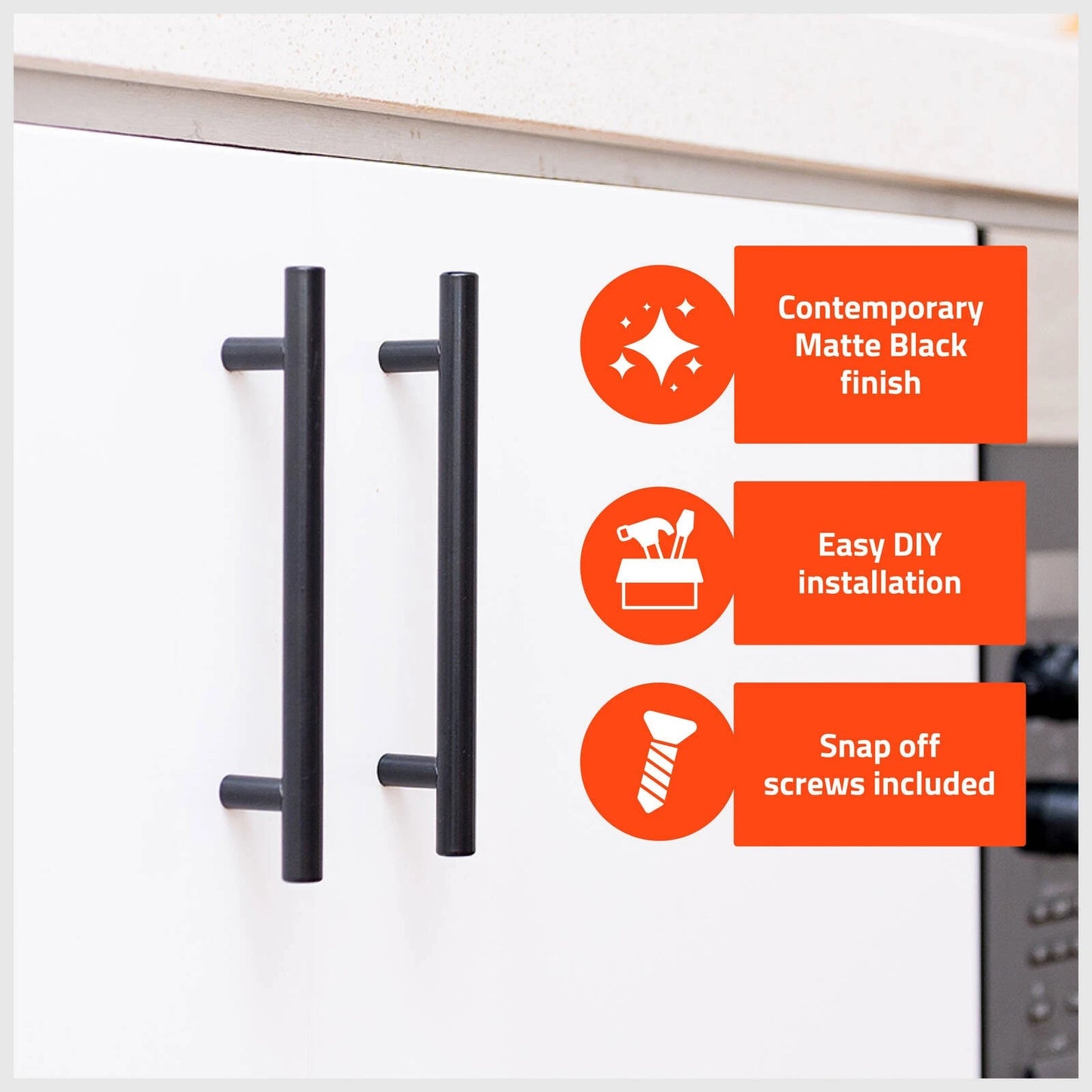 Taskmaster Black Matte 128mm T Handle 4 Pack - Modern Cabinet Upgrade