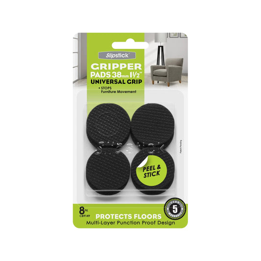 Slipstick 38mm Round Gripper Floor Protection Pads, Non-Slip, 8 Pack, 5-Year Warranty