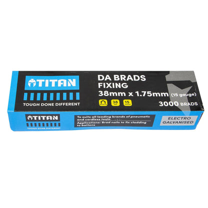 Titan 38x 1.75mm Electro Galvanised 34° Angled Collated Nail DA Brads - 3000 Pcs