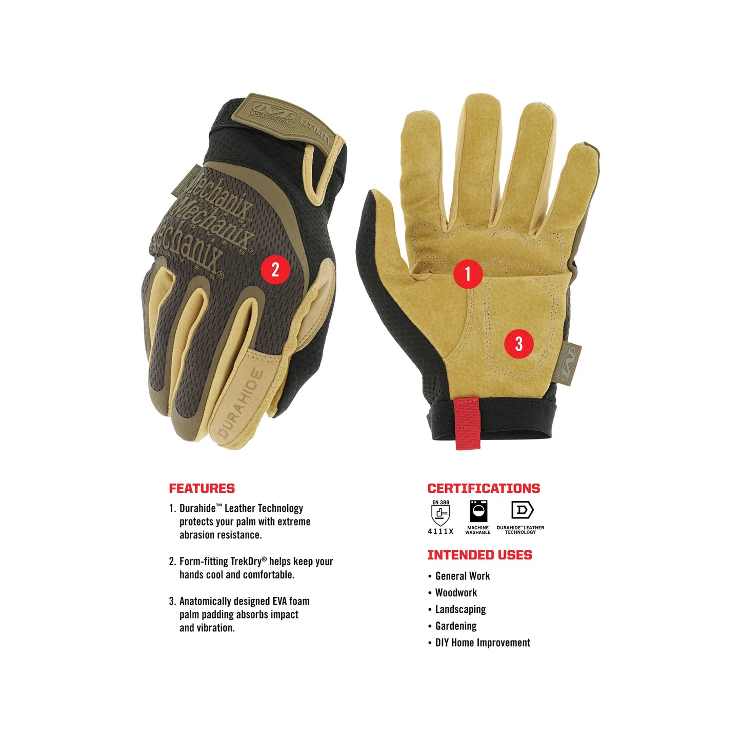 Mechanix Wear X-Large Landscape Leather Padded Palm Work Gloves, Durahide™ Leather, Breathable