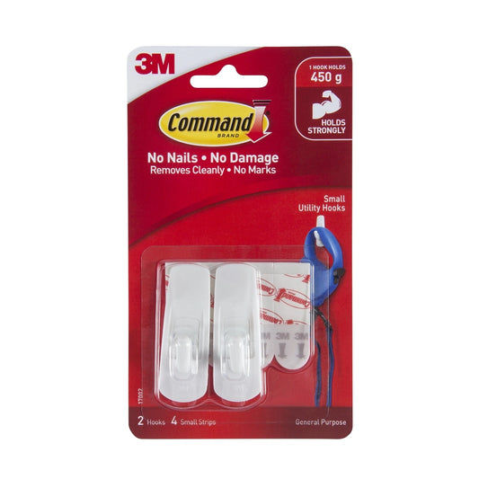 Command Small White Adhesive Hooks 2 Pack - Damage-Free, Strong Hold, Versatile Surfaces
