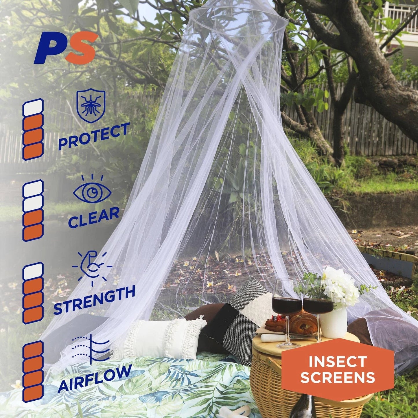 Permastik Mosquito Bed Net Kit, Fits Queen Beds, Durable Polyester, Easy Setup, Indoor/Outdoor Use
