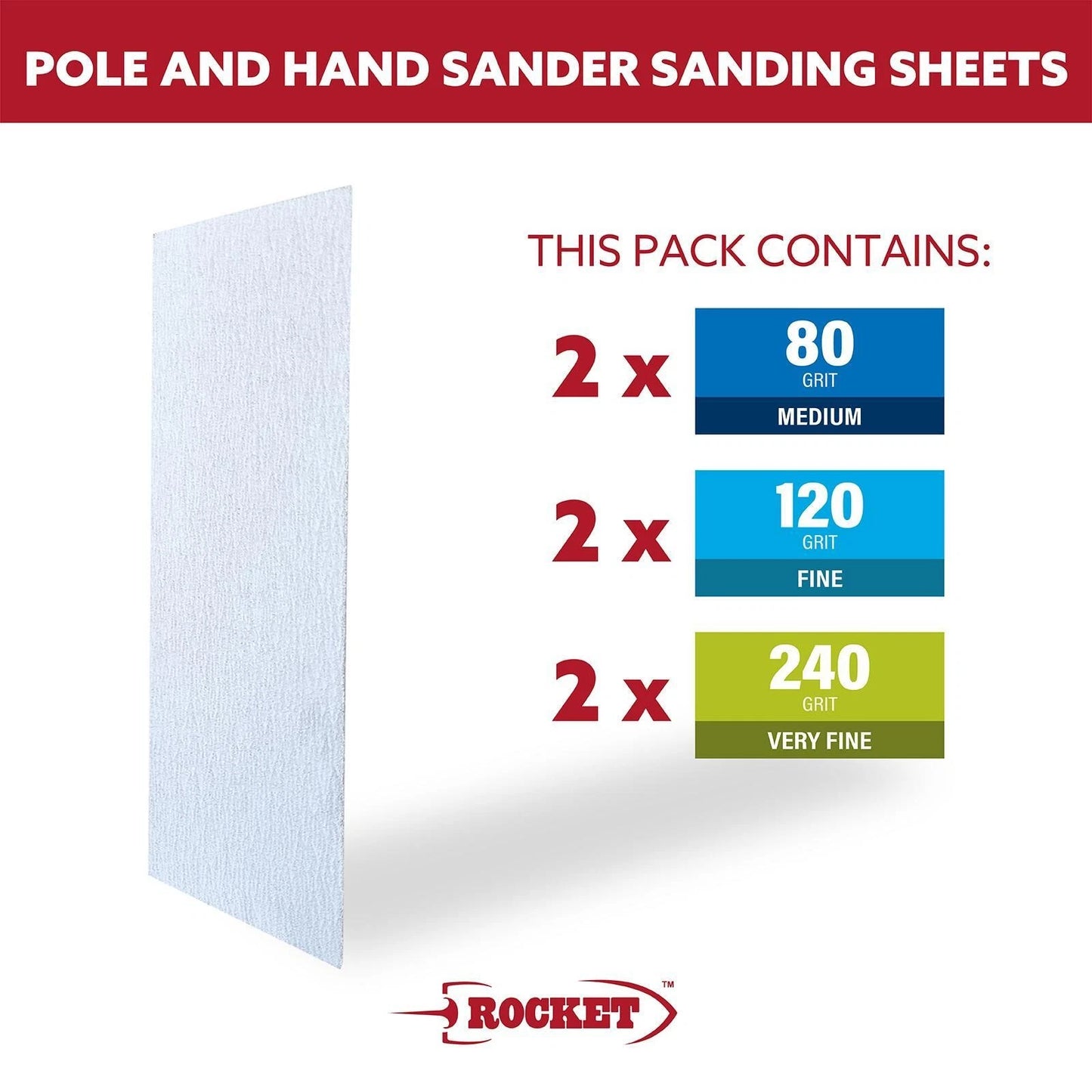 Rocket Multipack Sanding Sheets 6 Pack - Hand/Pole Sander, Multi-Surface, Non-Clogging