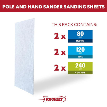 Rocket Multipack Sanding Sheets 6 Pack - Hand/Pole Sander, Multi-Surface, Non-Clogging