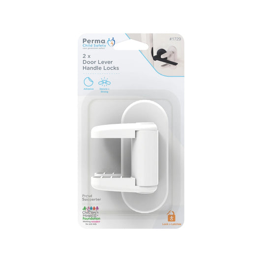 Perma Child Safety Door Lever Lock 2 Pack, No Tools Needed, Easy One-Hand Operation, White