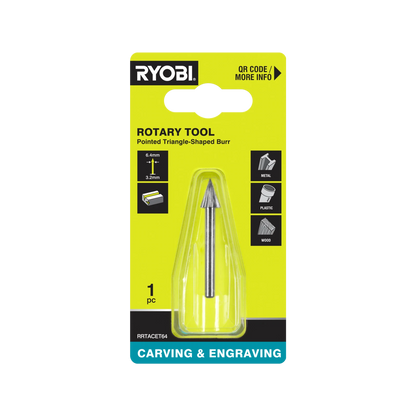 Ryobi 6.4mm Triangle Engraving Burr for Timber, Plastic, Metal - High-Speed Steel, 35,000 RPM