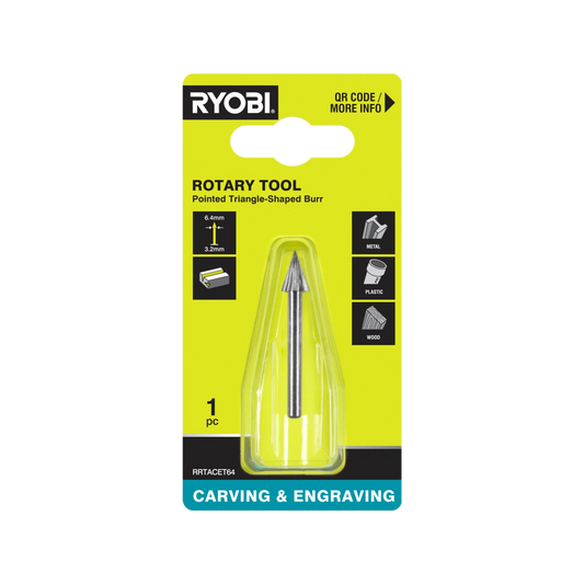 Ryobi 6.4mm Triangle Engraving Burr for Timber, Plastic, Metal - High-Speed Steel, 35,000 RPM