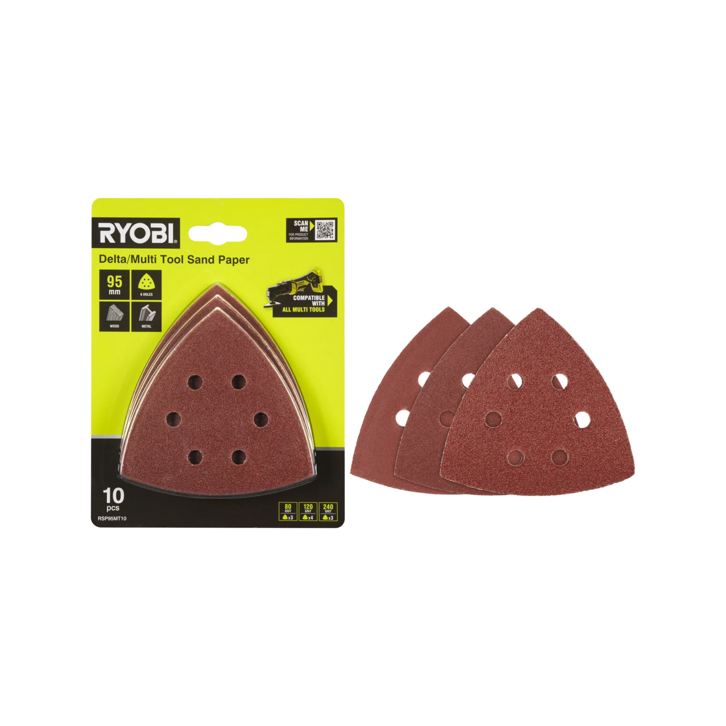 Ryobi 10-Piece 95mm Delta/Multi-Tool Sanding Set with Versatile Grit Range