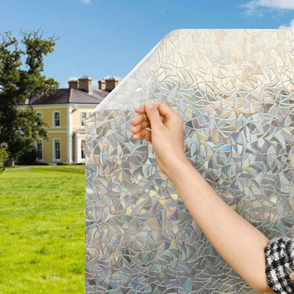 Geo-Holo Static Window Film 0.45x2m, Decorative Holographic Geometric Pattern, Easy Removal