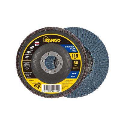 Kango 115mm 60G Zirconia Flap Disc, Self-Sharpening, High Removal Efficiency