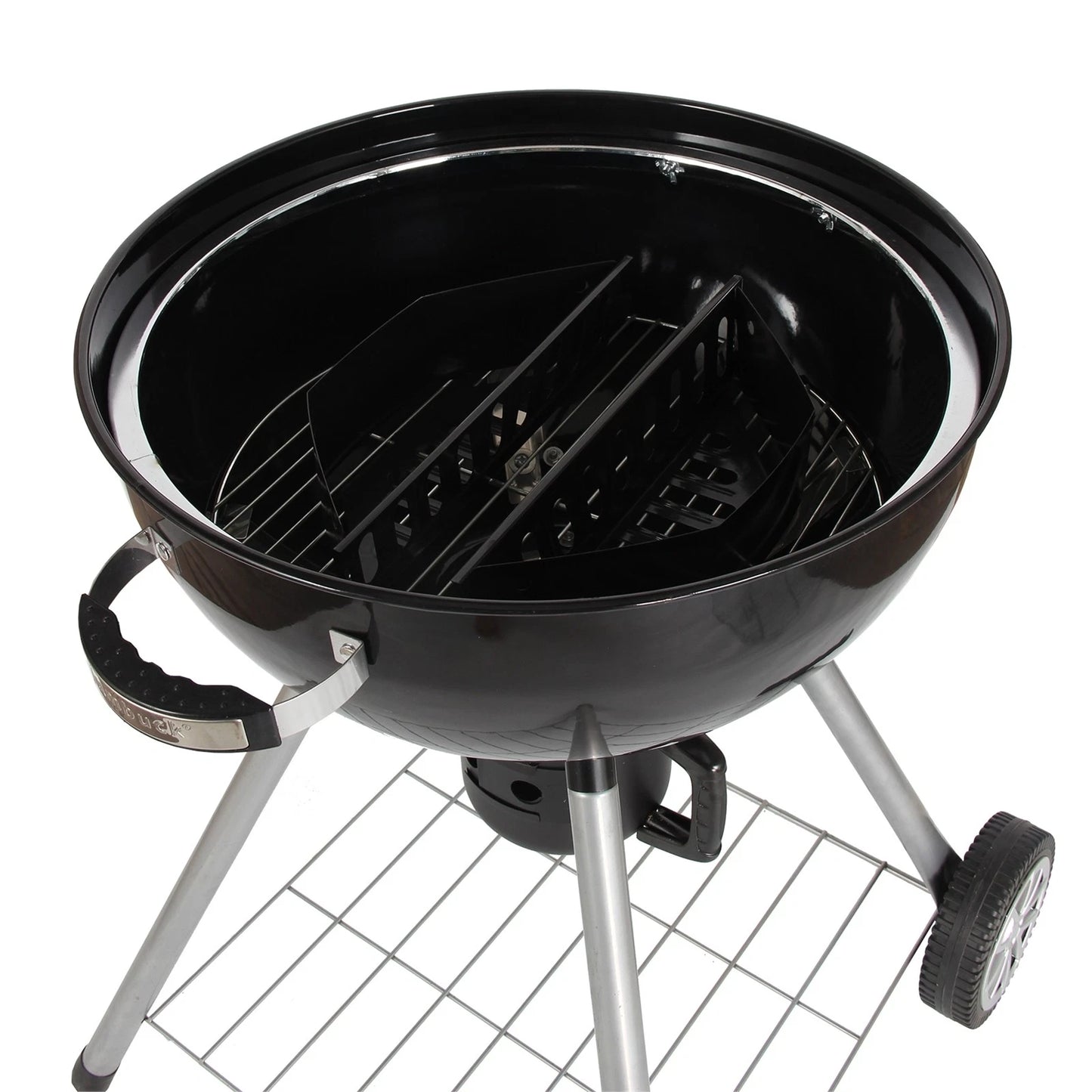 Jumbuck 57cm Black Phoenix Charcoal Kettle BBQ with Porcelain Enamel, Wheels, Thermometer