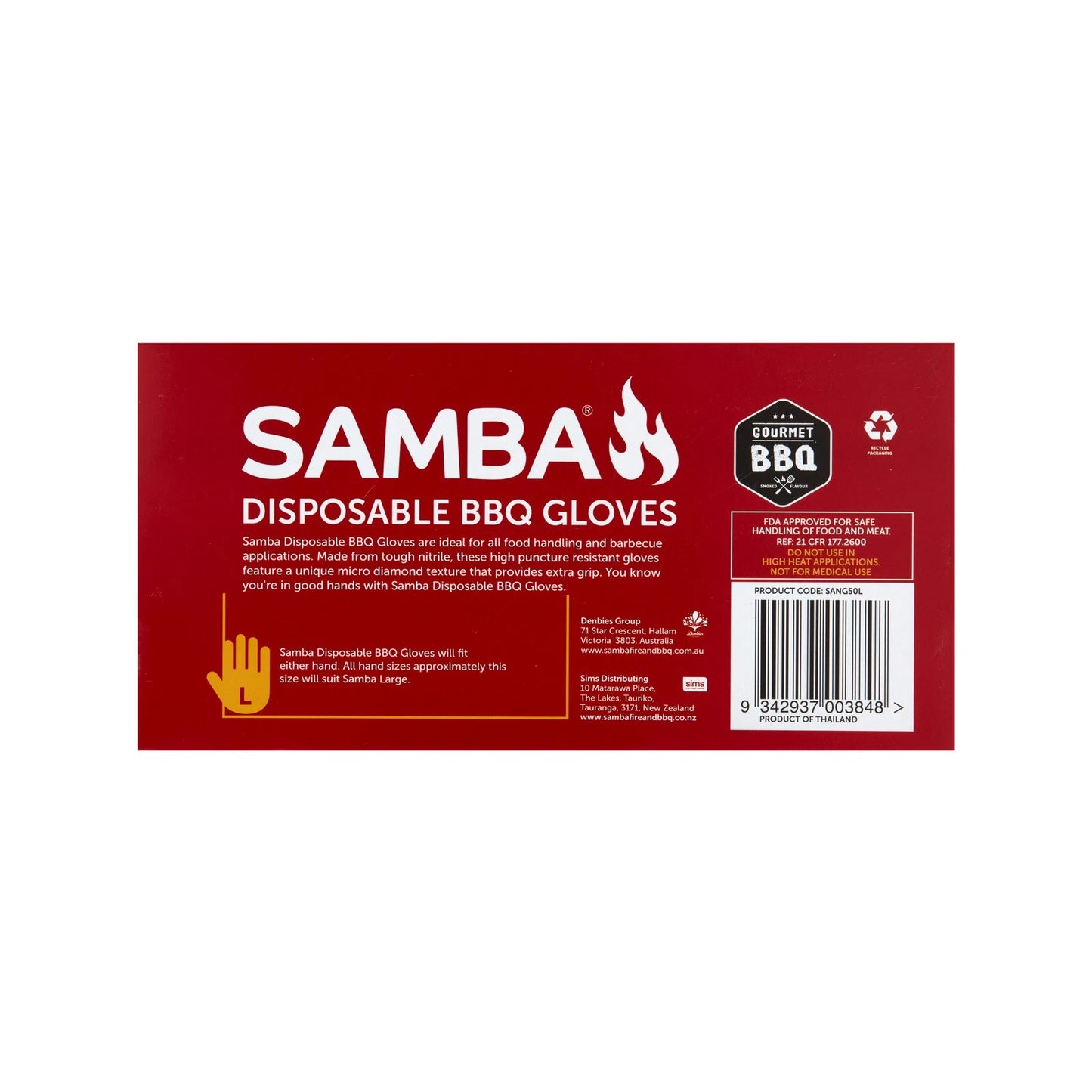 Samba Large Nitrile BBQ Gloves 50 Pack - FDA Approved, Micro Diamond Texture, Puncture Resistant