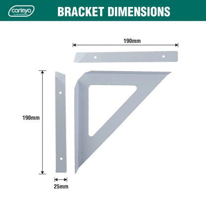 Carinya White Triangle Stayed Bracket 190x190mm, 100kg Load, Indoor/Outdoor Use