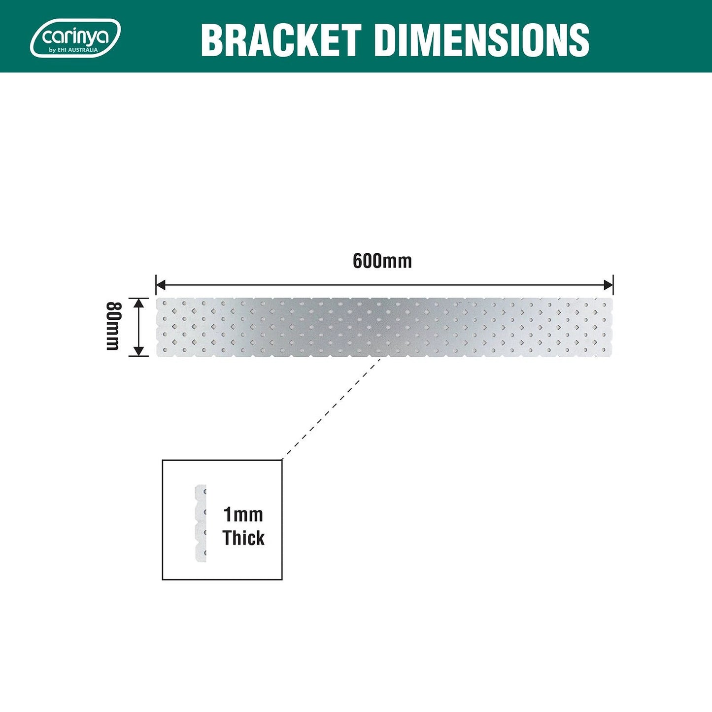 Carinya Galvanised Flat Plate 600x80x1mm Customisable DIY Bracket with Perforations