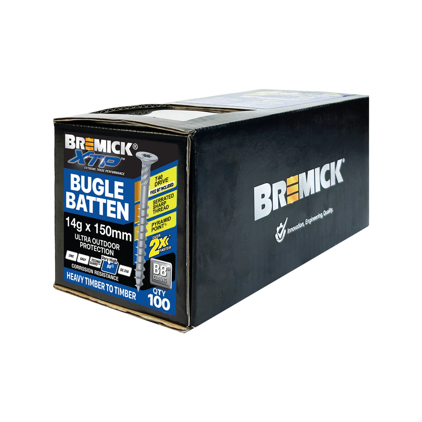 Bremick XTP 14g x 150mm Bugle Batten Screws T40 B8, 100 Pack, Corrosion Resistant