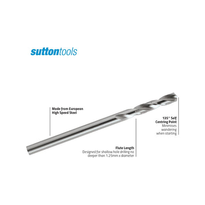 Sutton Tools 1/8" HSS Panel Drill Bit 2 Pack - Self-Centering, Shallow Flute, Versatile Use