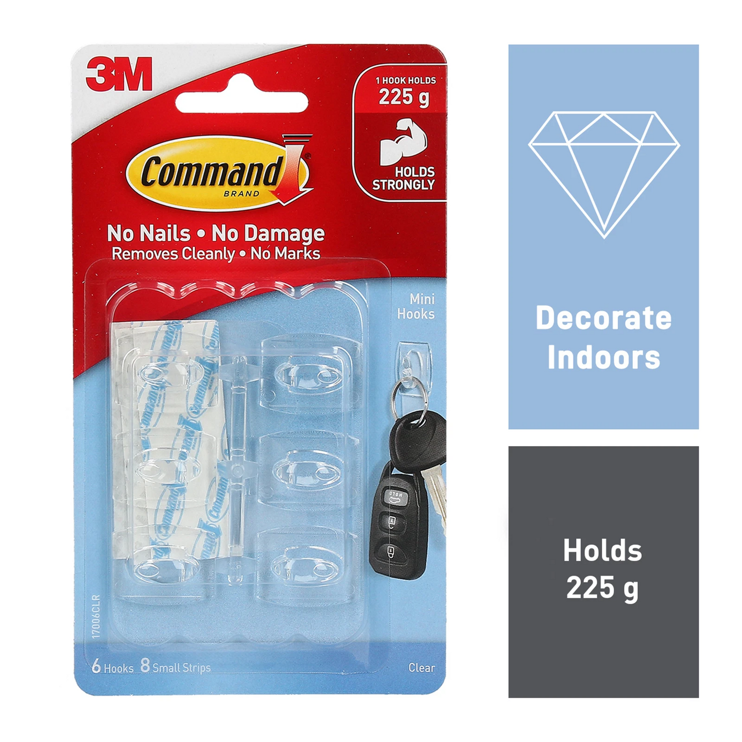 Command Mini Clear Adhesive Hooks 6 Pack - Strong Hold, Damage-Free, Versatile Surfaces