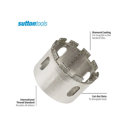 Sutton Tools 38mm Diamond Grit Holesaw, Deep Cutting, Universal Thread, Heat Dissipation