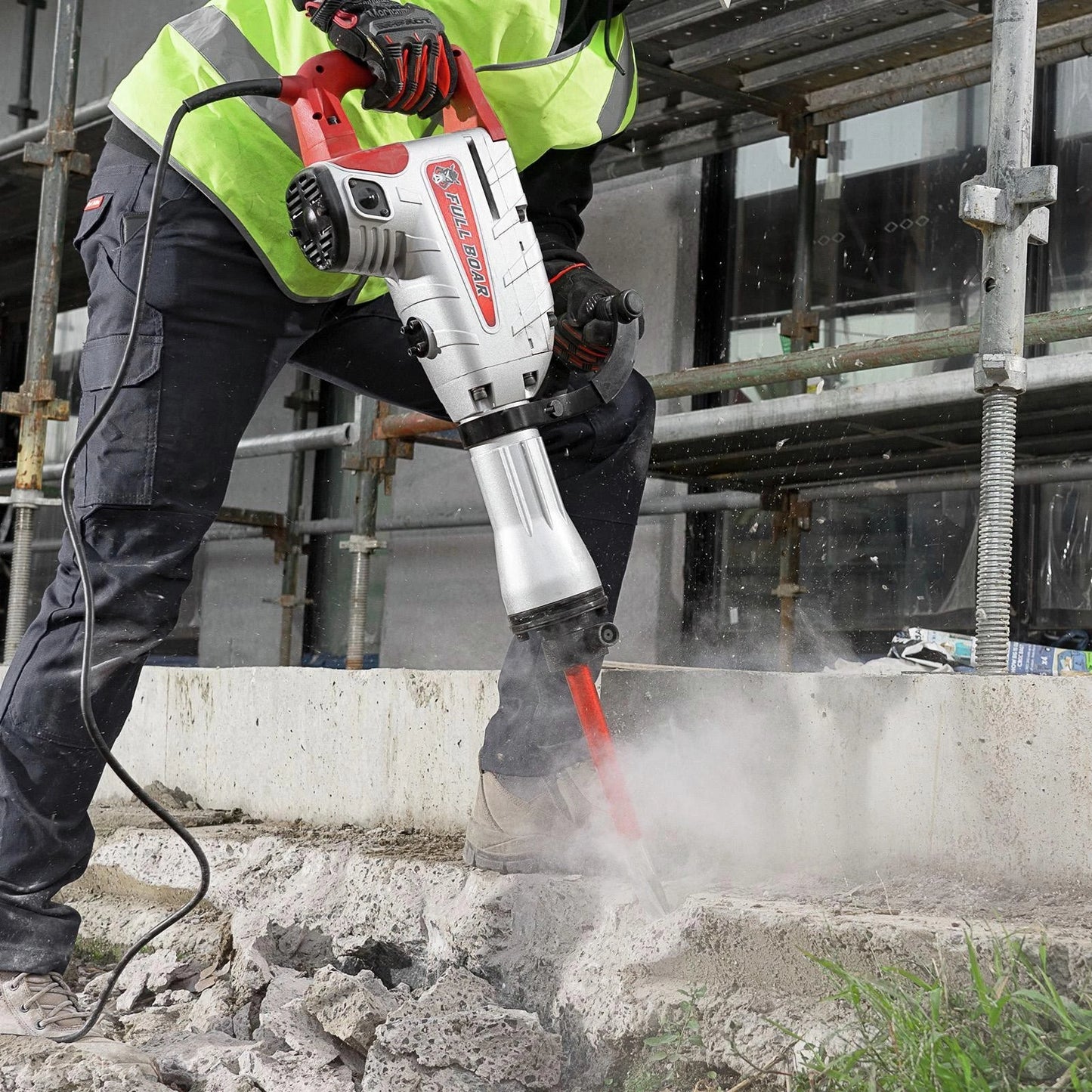 Full Boar 1500W Demolition Hammer Kit, 40J Impact, 30mm HEX, Tool-Free Bit Change