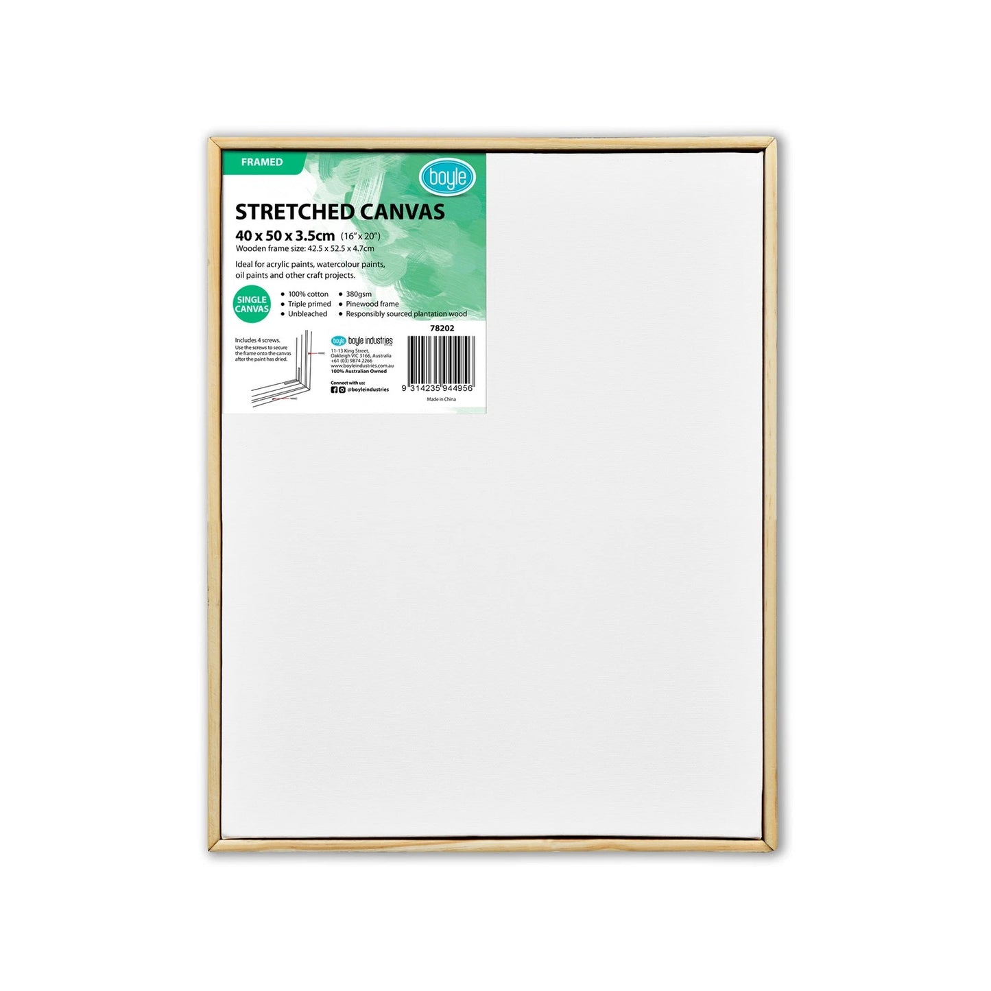 Boyle Wood Framed Canvas 40x50cm - Deep Edge, 100% Cotton, Multi-Media Compatible