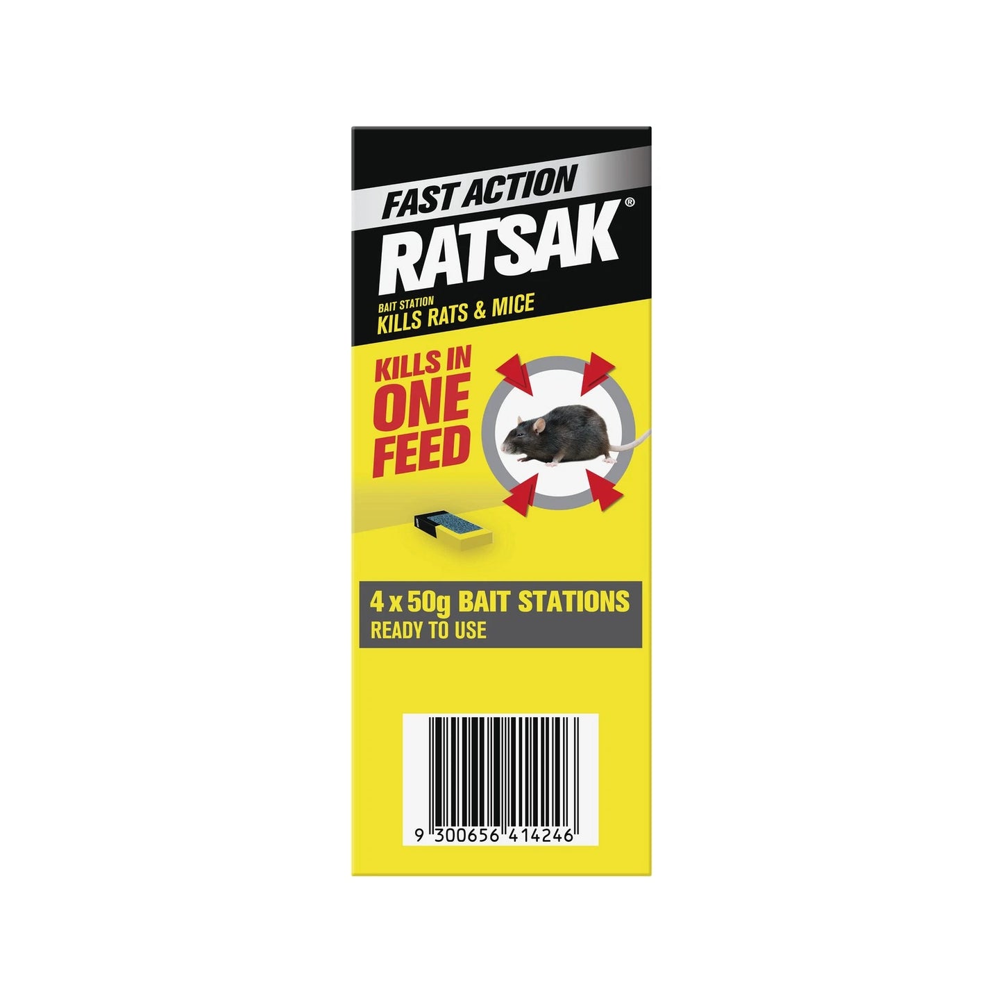 RATSAK Fast Action Rodent Bait Station 200g - 4 x 50g Packs, Indoor Use, Child & Pet Safe