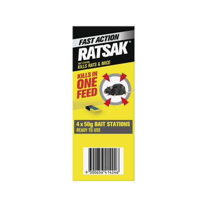 RATSAK Fast Action Rodent Bait Station 200g - 4 x 50g Packs, Indoor Use, Child & Pet Safe