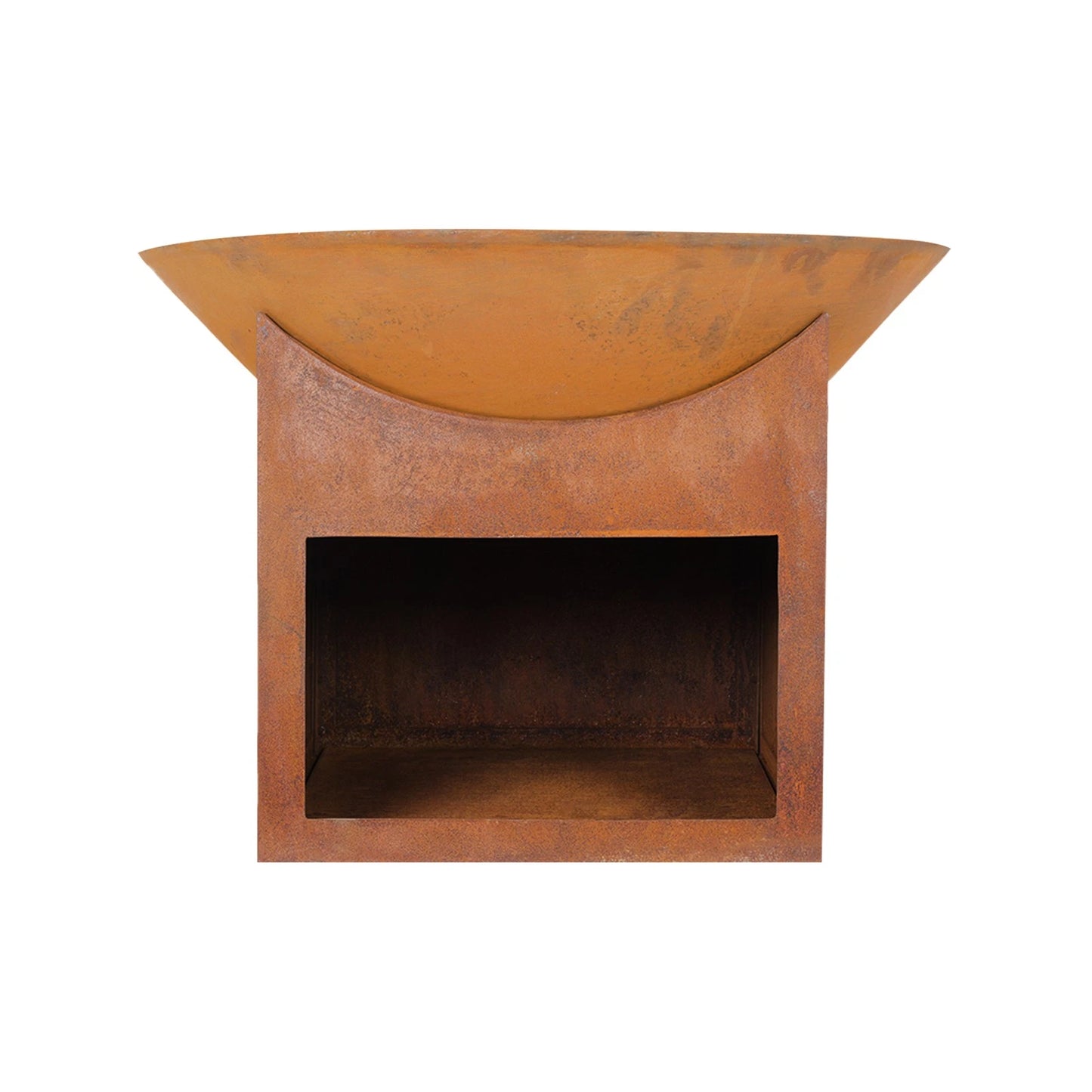 Glow Tambo Weathering Steel Fire Pit with Log Storage for Outdoor Use