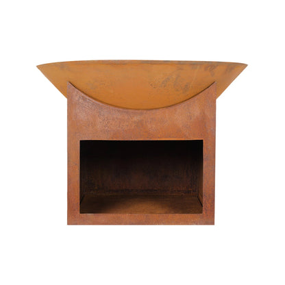Glow Tambo Weathering Steel Fire Pit with Log Storage for Outdoor Use