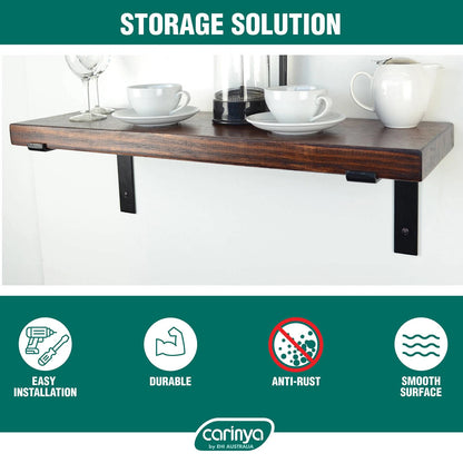 Carinya Black Lipped Angle Bracket 240x185mm, Powder Coated Steel, Indoor/Outdoor Use