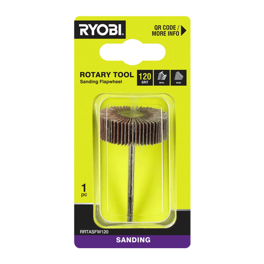 Ryobi 120 Grit Flap Wheel for Rotary Tool - Timber & Metal Surface Smoothing