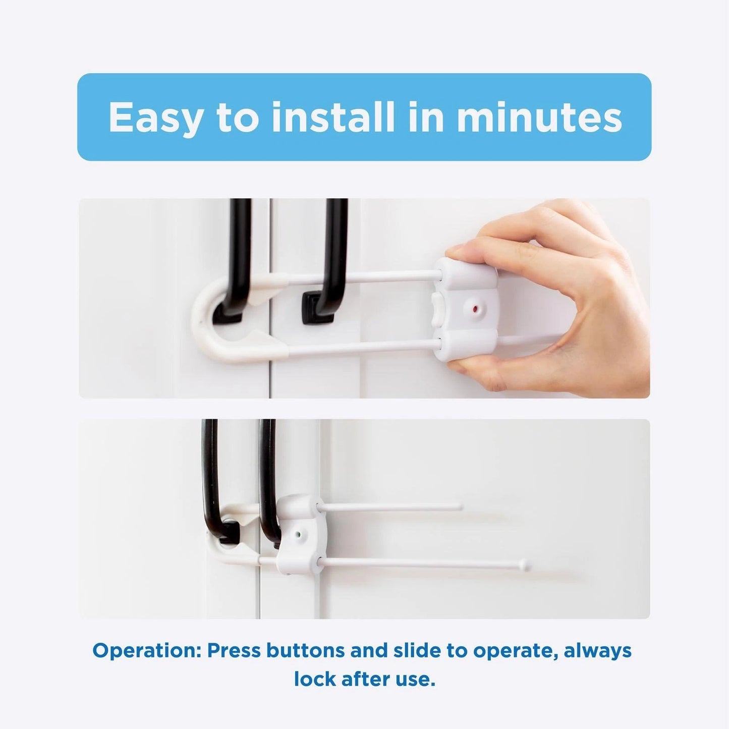 Perma Child Safety Sliding Locks 2 Pack, Adjustable, Dual Movement Unlock, Lock Indicator