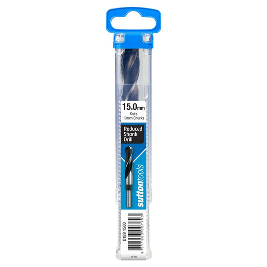 Sutton Tools 15 x 12.5mm Reduced Shank Jobber Drill Bit, M2 HSS, 118° Point, Blue Finish