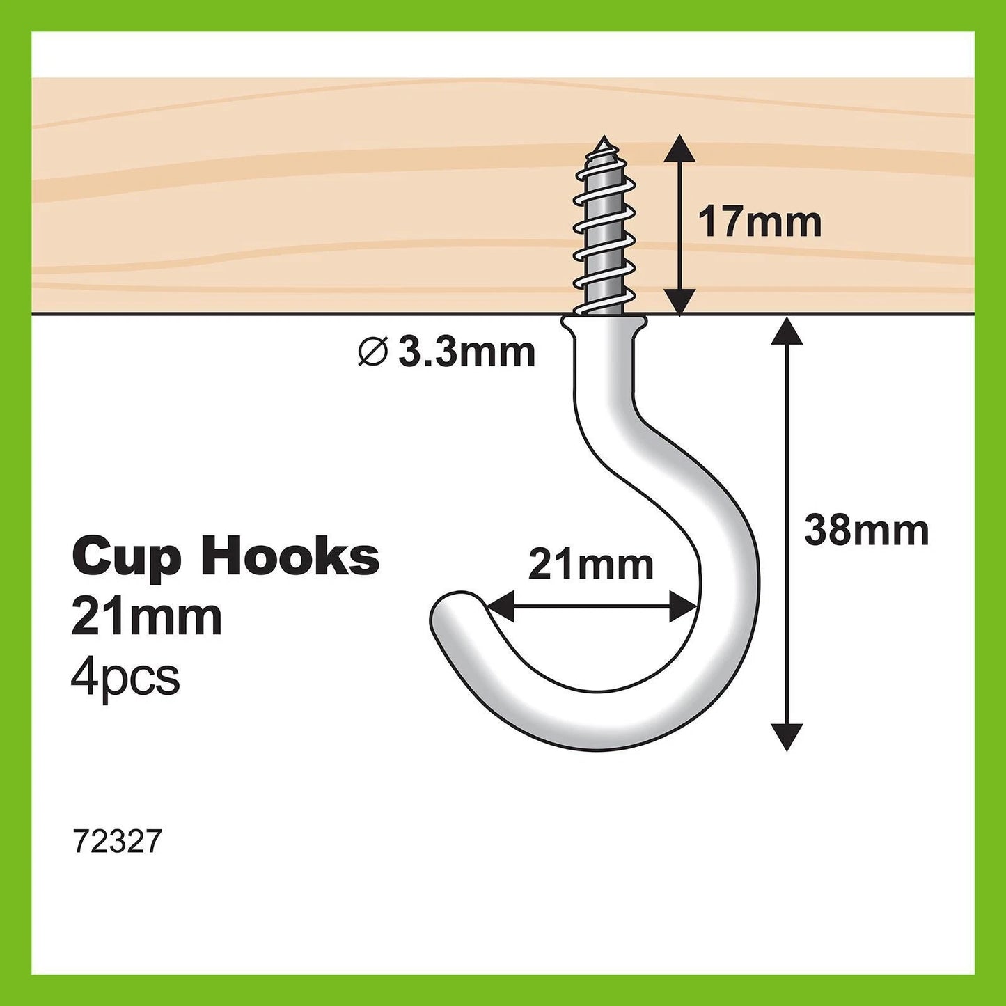 Everhang 21mm White PVC Cup Hooks 4 Pack - Secure, Easy Install, Indoor/Outdoor Use