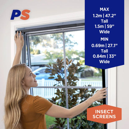 Permastik Easy Fit Window Screen Kit 1.5m x 1.2m, Adjustable, UV-Resistant Fibreglass Mesh