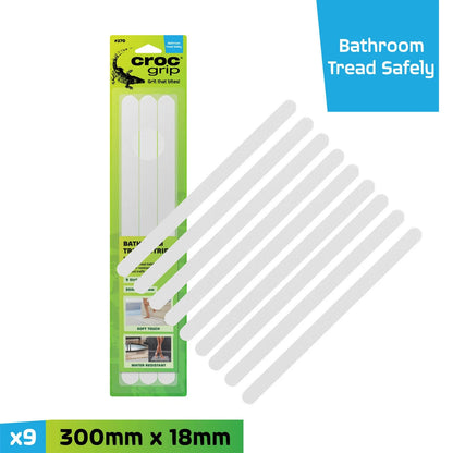 Croc Grip White Anti-Slip Bathroom Strips 9 Pack - Chemical Resistant, Soft Touch, Easy Clean
