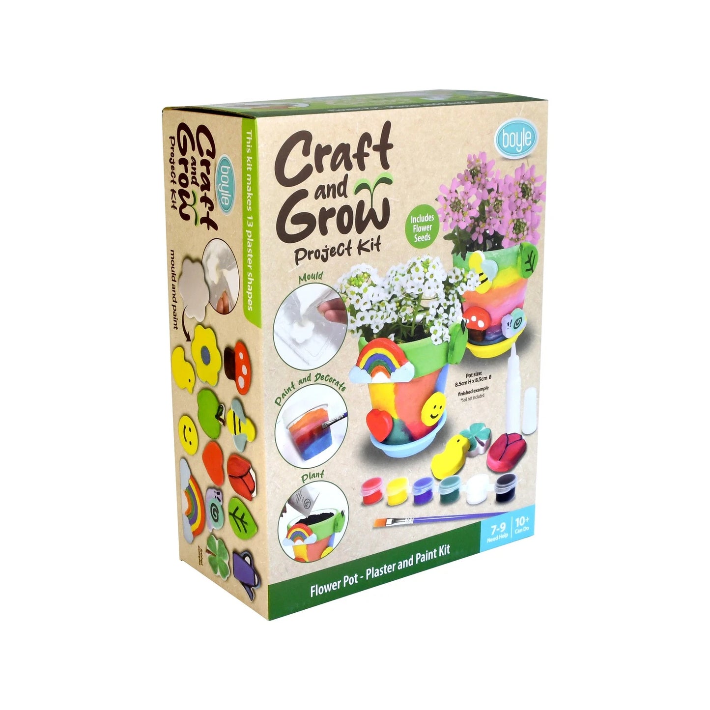 Boyle Craft And Grow Plaster & Paint Flower Pot Kit - 2 Pots, Seeds, Paints, Moulds