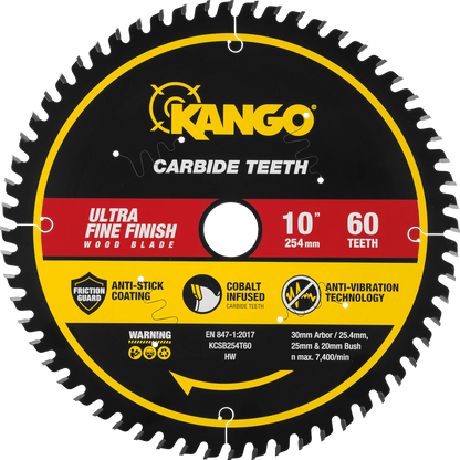 Kango 254mm 60T Mitre Saw Blade, Cobalt Teeth, Anti-Stick, Anti-Kickback