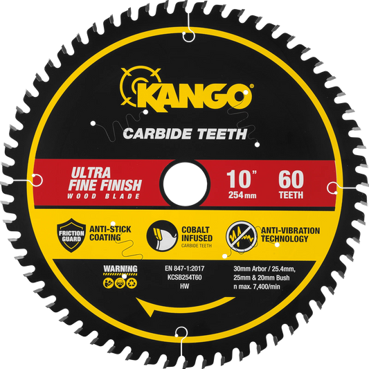 Kango 254mm 60T Mitre Saw Blade, Cobalt Teeth, Anti-Stick, Anti-Kickback