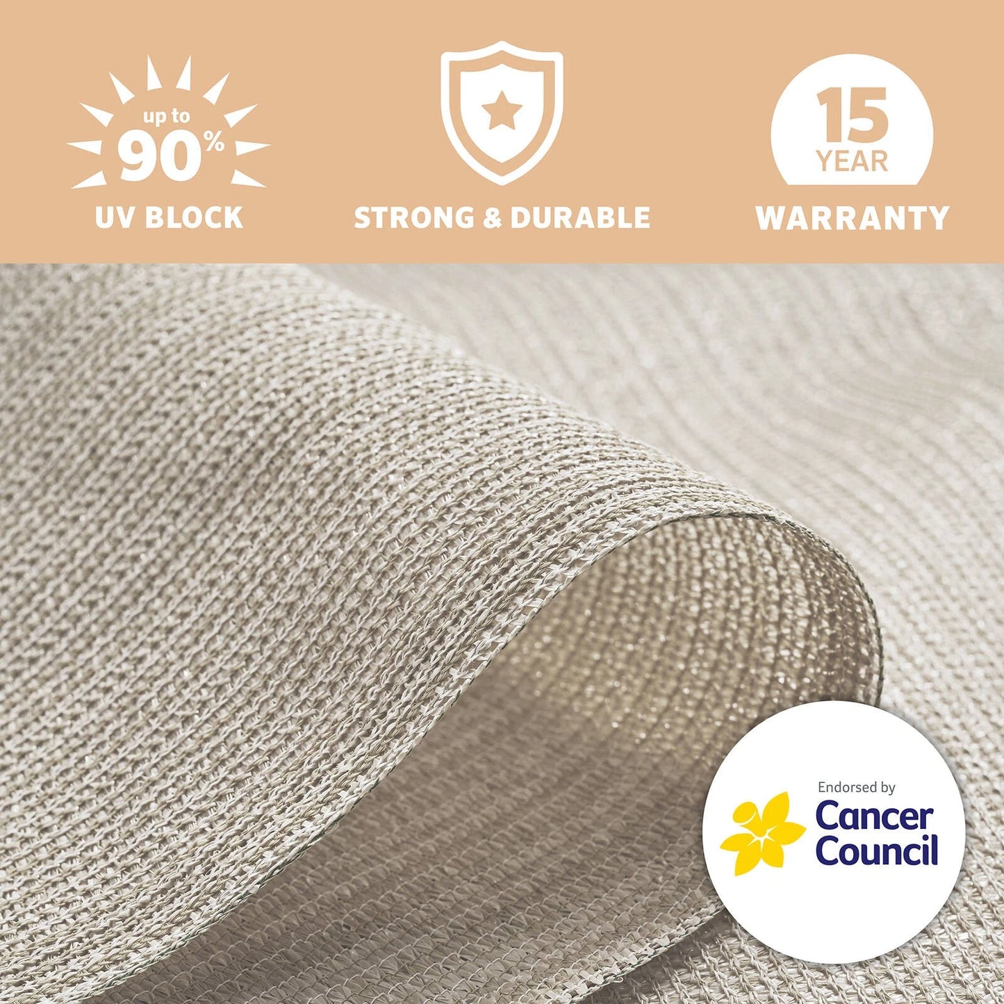 Coolaroo Heavy Duty 1.83x6m Shade Cloth 90% UV Block, Cancer Council Endorsed