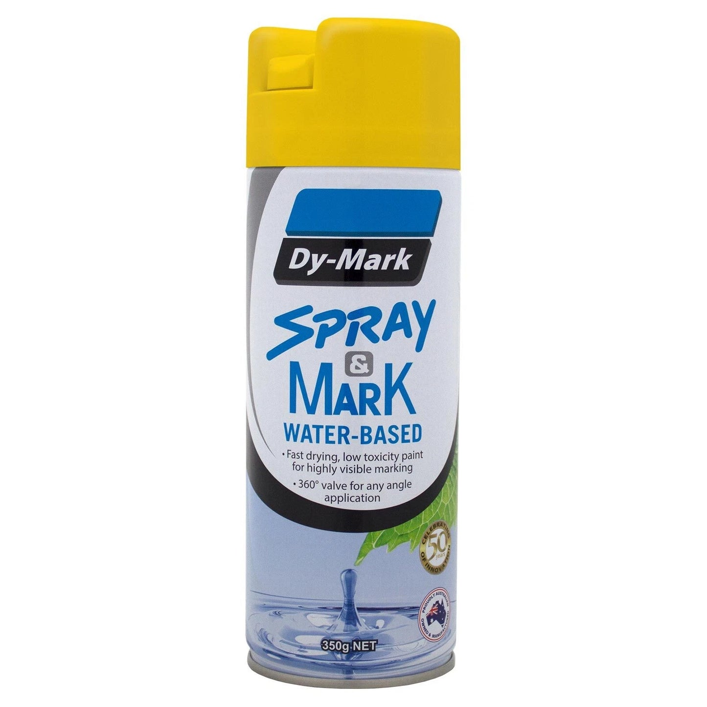 Dy-Mark 350g Yellow Water-Based Spray Paint, Fast-Drying, UV Resistant, 360° Valve