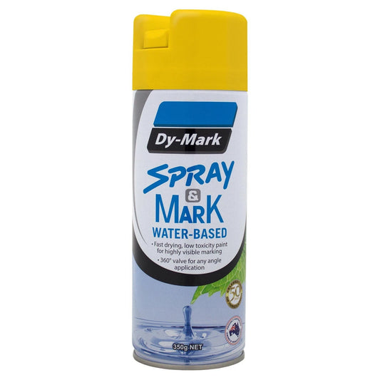 Dy-Mark 350g Yellow Water-Based Spray Paint, Fast-Drying, UV Resistant, 360° Valve